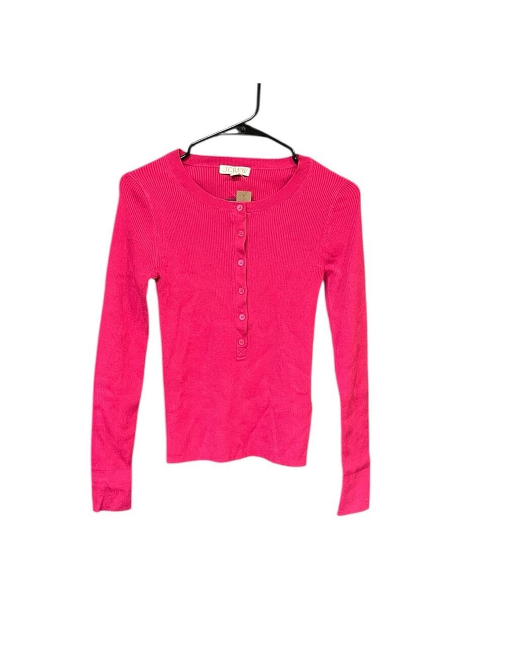 J.Crew Ribbed Henley Top Women’s Small Pink Long Sleeve Stretch Knit NWT